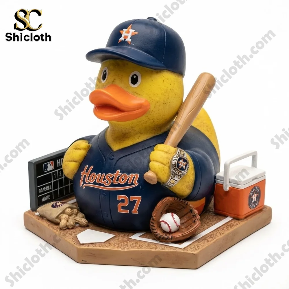 Houston Astros duck figurine holding a baseball bat on white background!