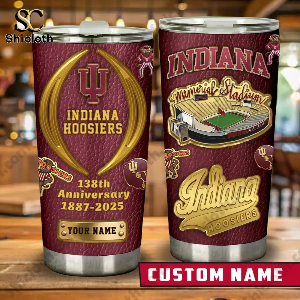Indiana Hoosiers custom name tumbler front and back view by Shicloth!