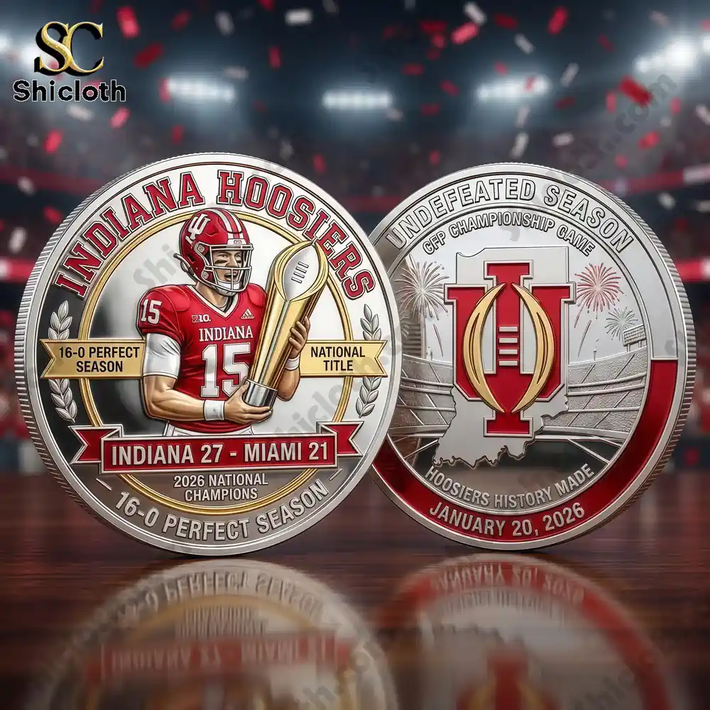 Indiana Hoosiers championship commemorative coin with trophy and undefeated season theme!