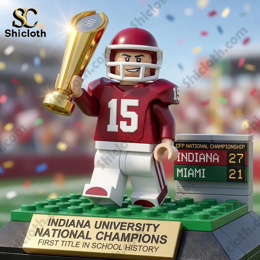 Indiana Hoosiers miniature figure with championship trophy and scoreboard showing final score!
