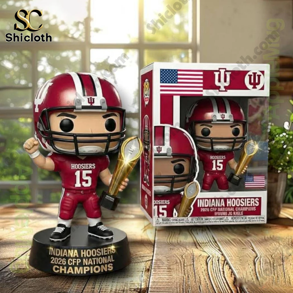 Indiana Hoosiers boxed football collector figure with championship trophy on wooden table!