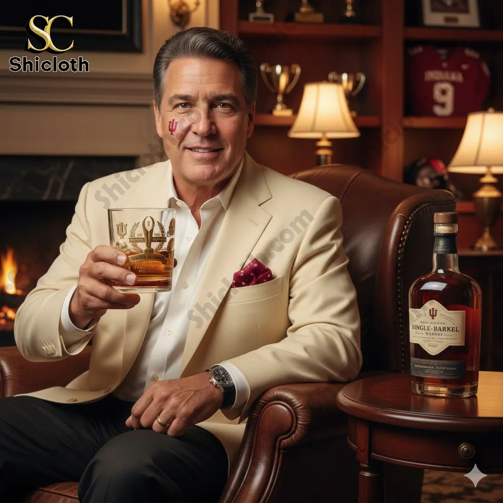 Elegant man holding a premium whiskey glass in a luxury sports themed room!