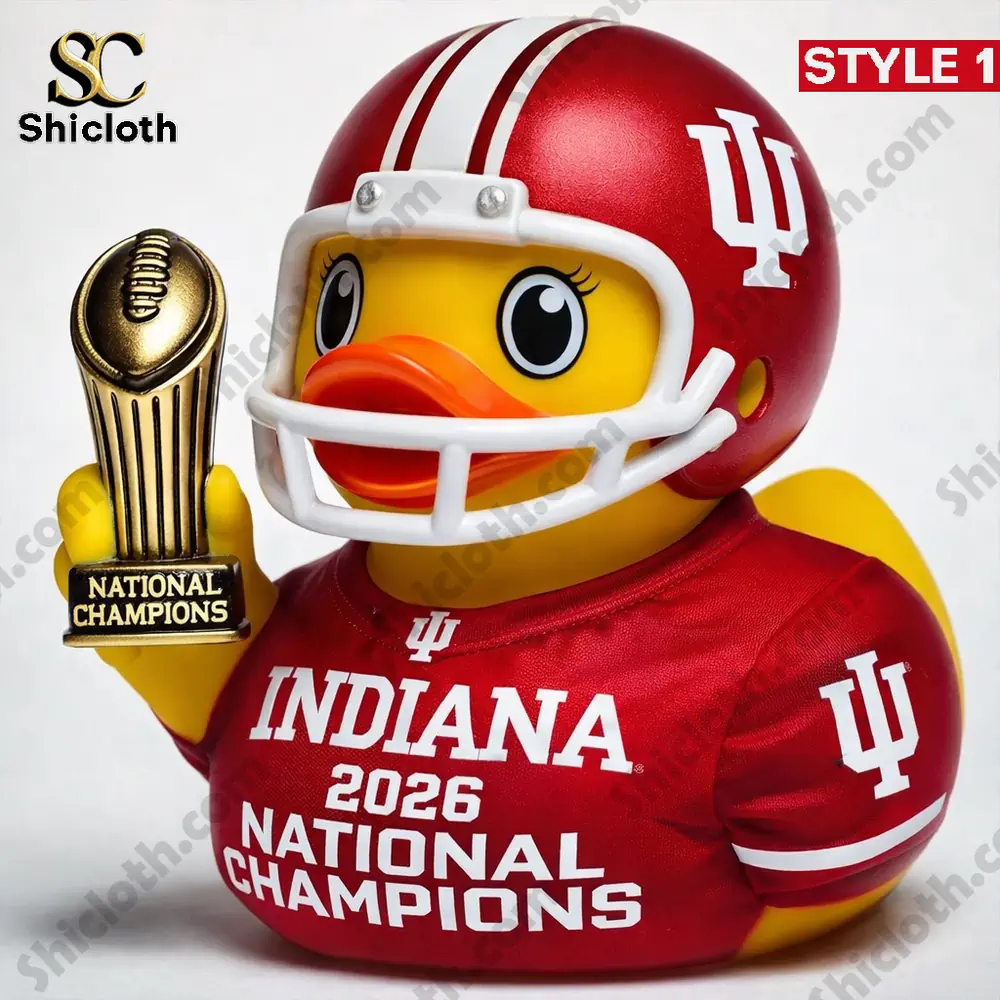 Rubber duck wearing Indiana football helmet holding championship trophy!