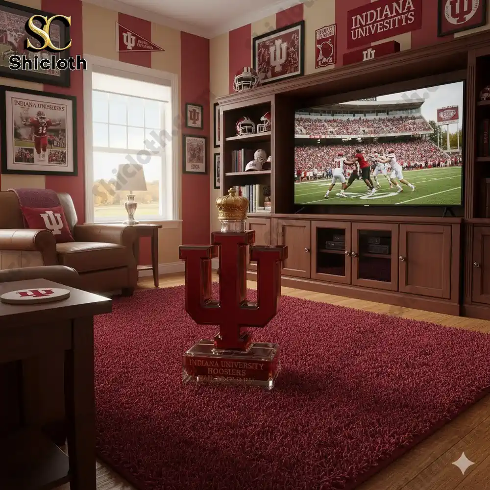 Demogorgon Sculpted Whiskey Glass 44 Indiana University IU themed living room display!