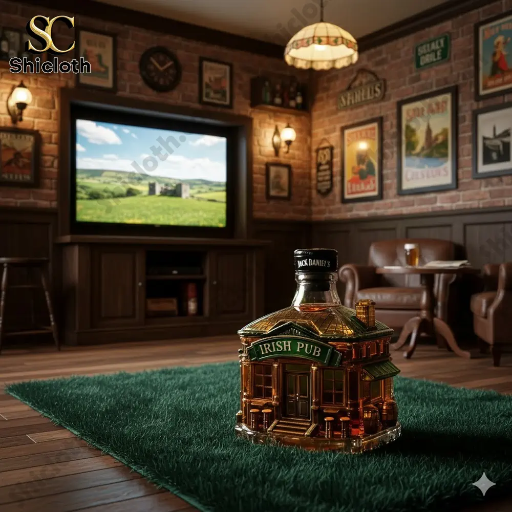 Demogorgon Sculpted Whiskey Glass 42 Irish pub shaped whiskey bottle displayed in a cozy living room!