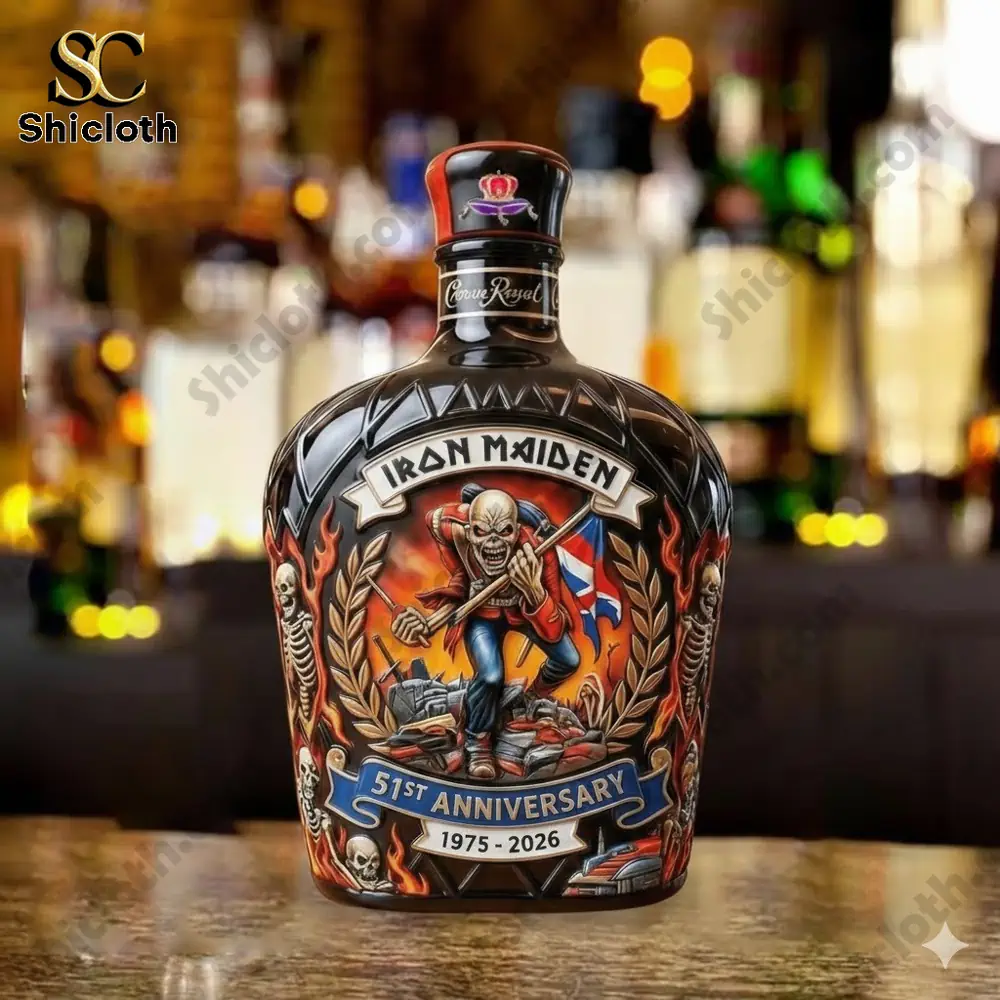 Iron Maiden anniversary whiskey decanter on bar display!