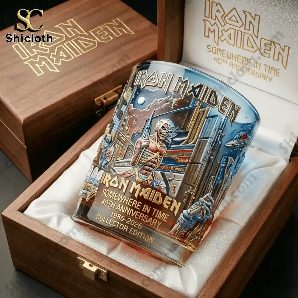 Iron Maiden collector whiskey glass in wooden gift box!