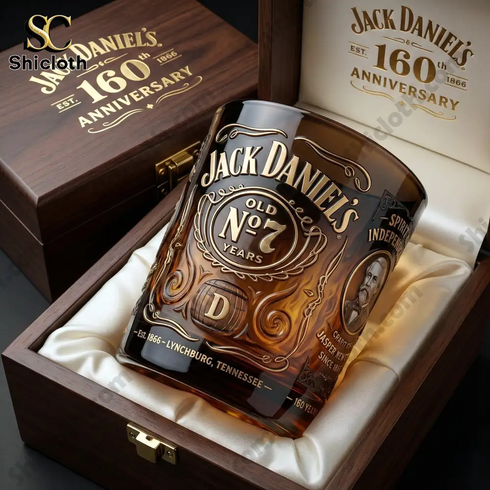 Jack Daniel's Old No.7 160th Anniversary 1866-2026 Heritage Collector Whiskey Glass 3 Jack Daniels whiskey glass in a luxury wooden gift box!