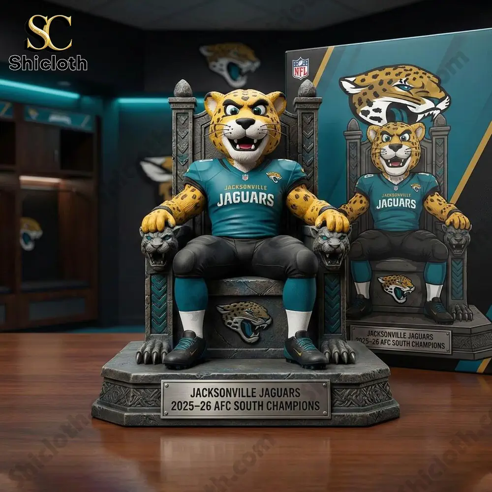 Jacksonville Jaguars mascot throne statue displayed with product box!