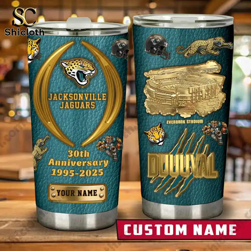 Jacksonville Jaguars anniversary tumbler on wooden table!