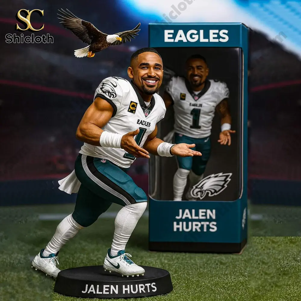 Eagles football player figurine standing before display box!