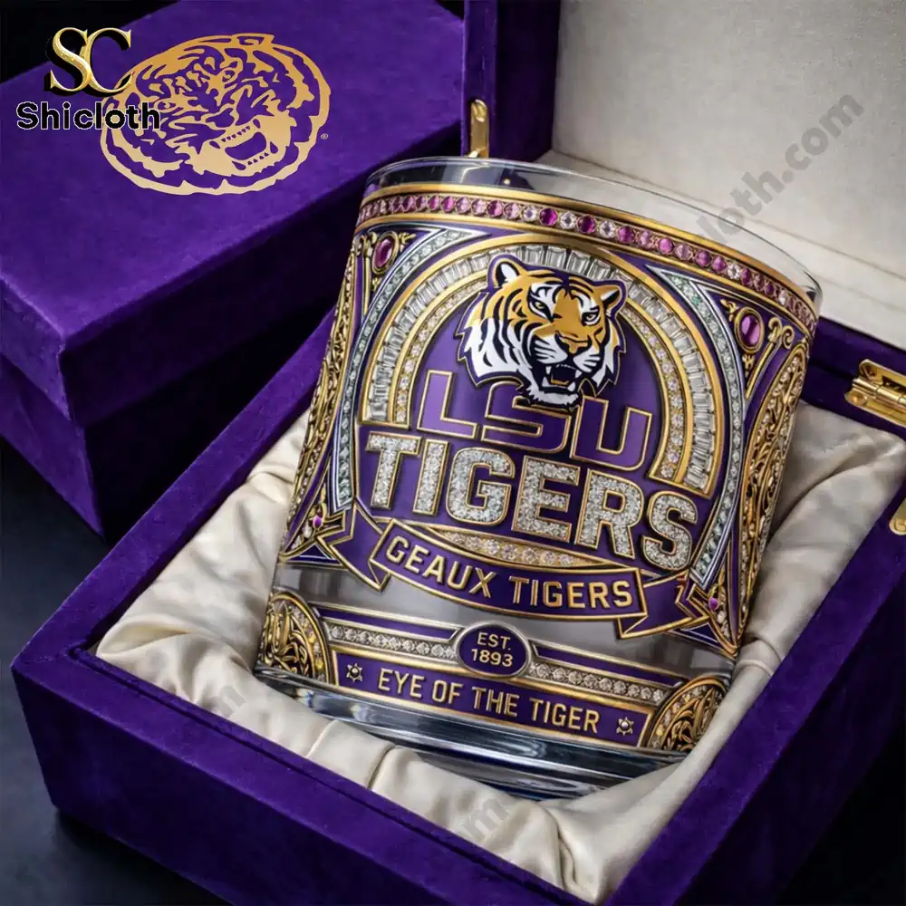 LSU Tigers luxury whiskey glass in purple velvet gift box!