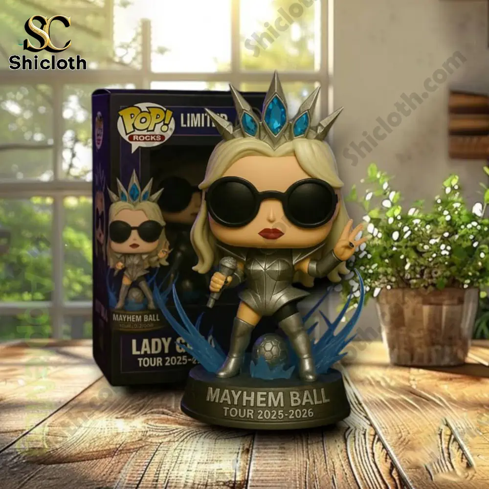 Singer figure on wooden table with product box!