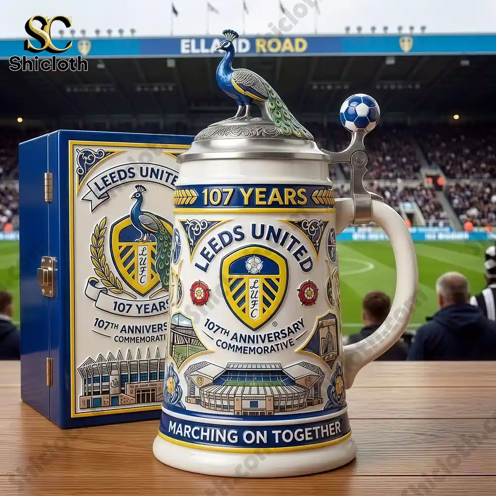 Leeds United 107 years commemorative beer stein displayed at Elland Road stadium!
