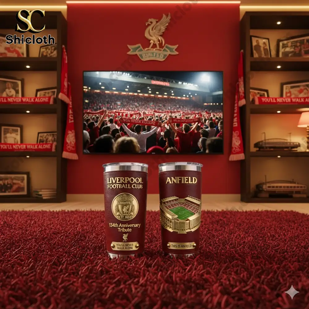 Liverpool Football Club Anfield tumblers displayed in a themed fan room!