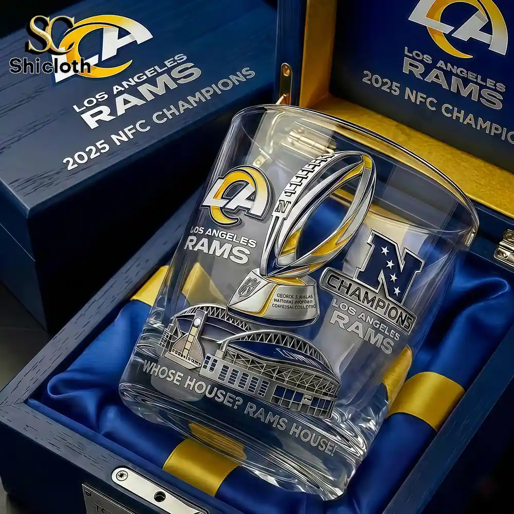 Los Angeles Rams NFC Champions commemorative whisky glass in luxury box.