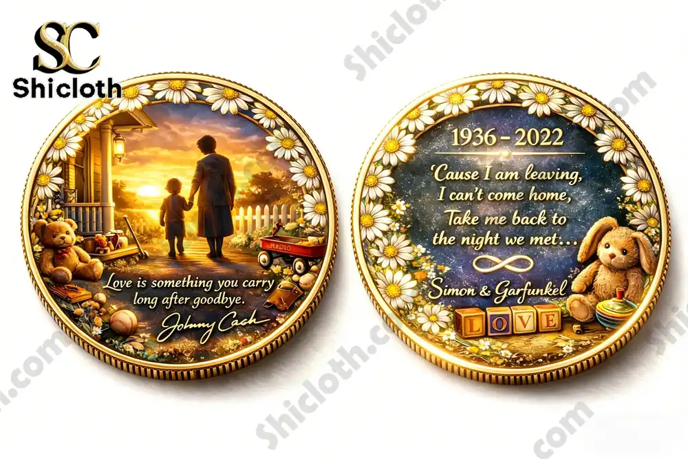 Memorial coins with daisies teddy bear and love message!