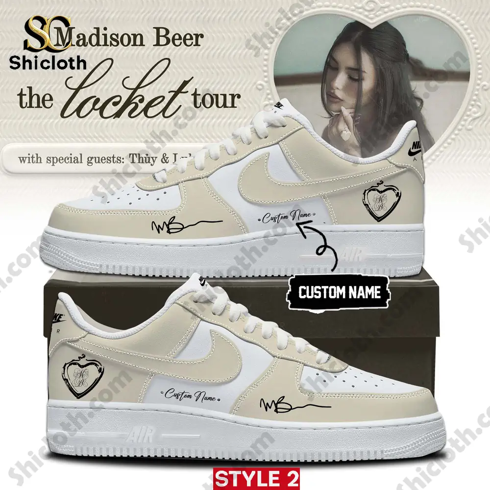 Cream and white custom sneakers with locket tour design!