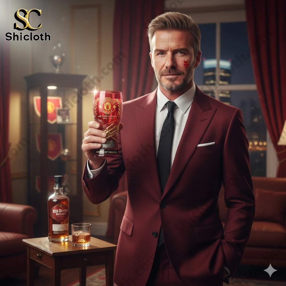 Elegant man holding a red Manchester United Theatre of Dreams collectible glass!