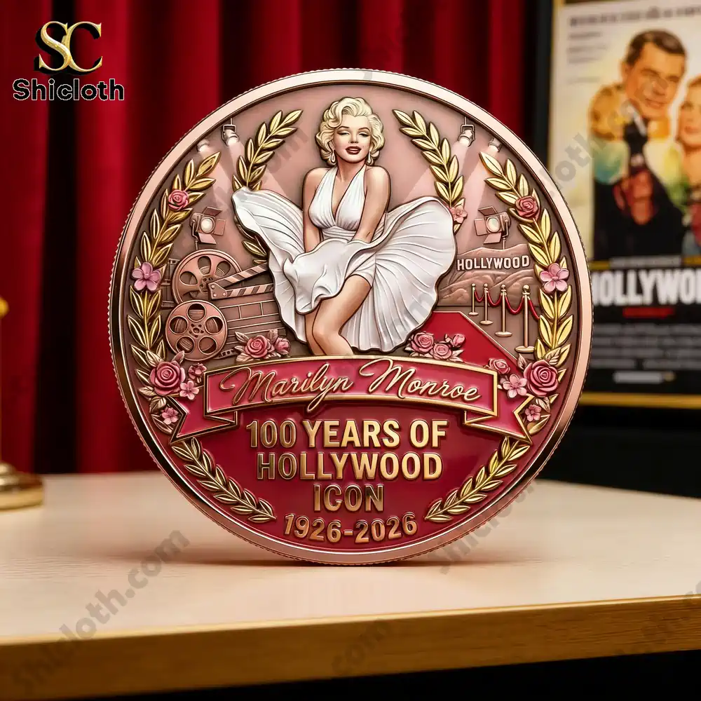 Detailed Hollywood themed commemorative coin on a studio table!