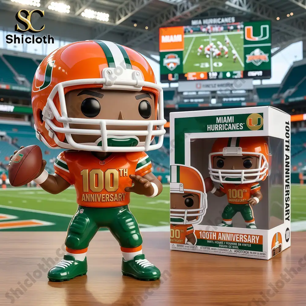 Rat Fink Skull Road Outlaw Collectible Pop Figure Doll 14 Miami Hurricanes anniversary football figure on stadium field!
