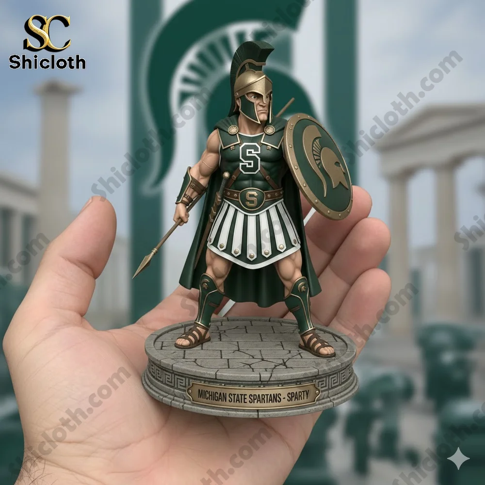 Dolly Parton's 80th Anniversary 1946-2026 Collectible Pop Figure Doll 38 Michigan State Spartans Sparty statue on a hand