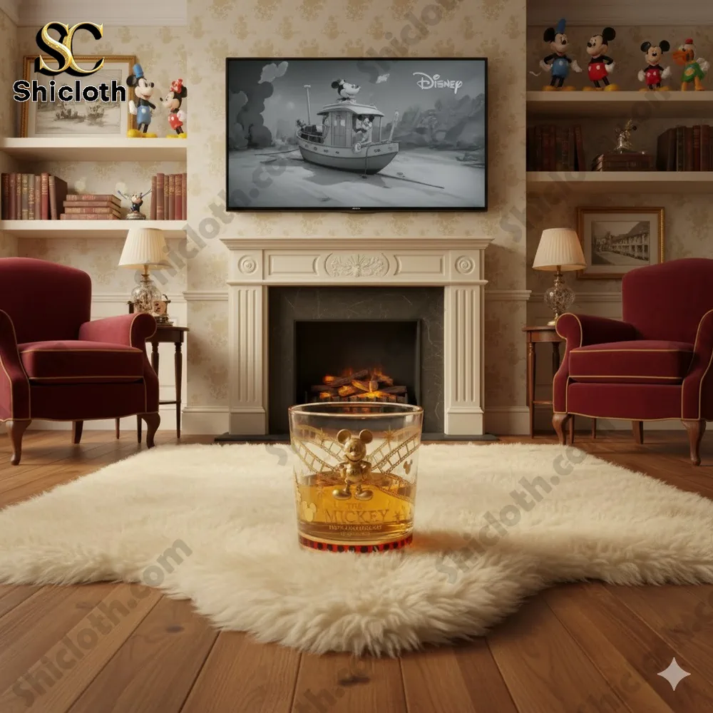 Mickey anniversary whiskey glass in elegant living room!