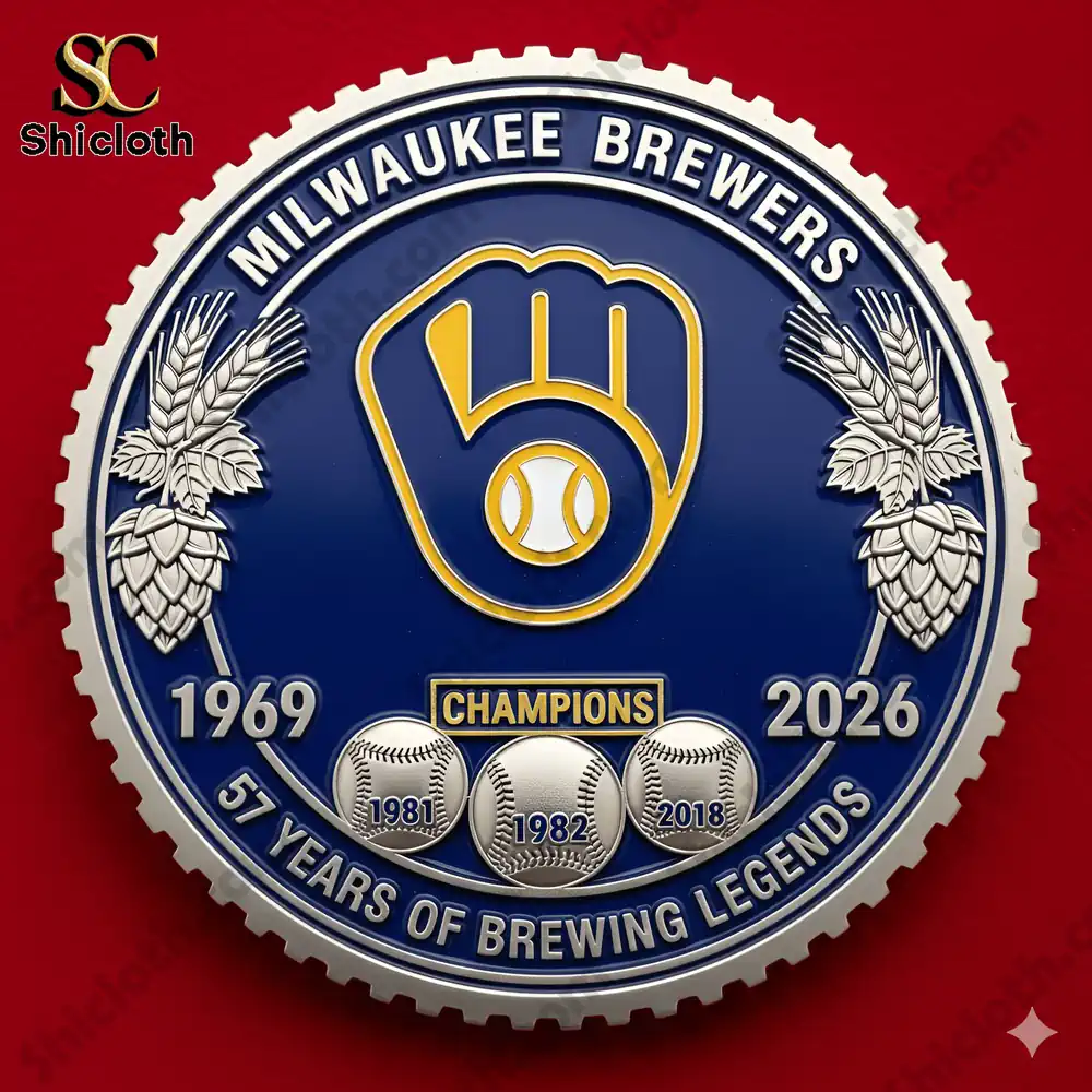 Milwaukee Brewers championship bottle cap style emblem with glove logo and baseballs!