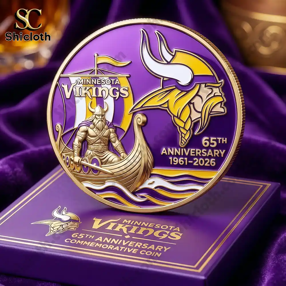 Vikings anniversary coin displayed on premium gift box!