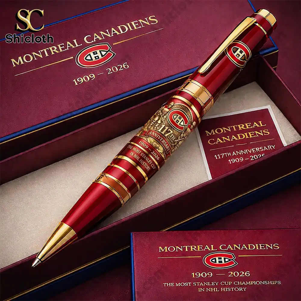 Red gold Montreal Canadiens anniversary pen displayed in luxury presentation box!