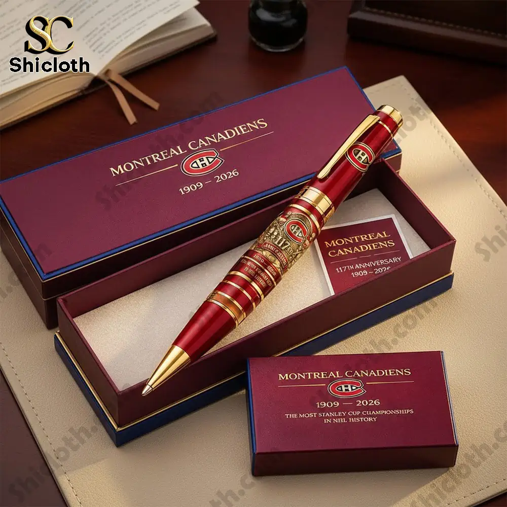 Montreal Canadiens 117Th Anniversary Official Limited Edition Collectible Pen 2026 3 Montreal Canadiens red gold anniversary pen on desk with presentation box!