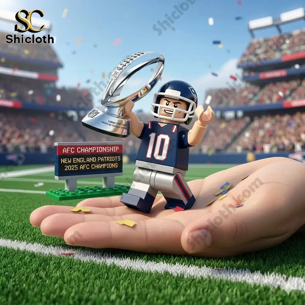 Mini football figure holding AFC championship trophy on a hand!