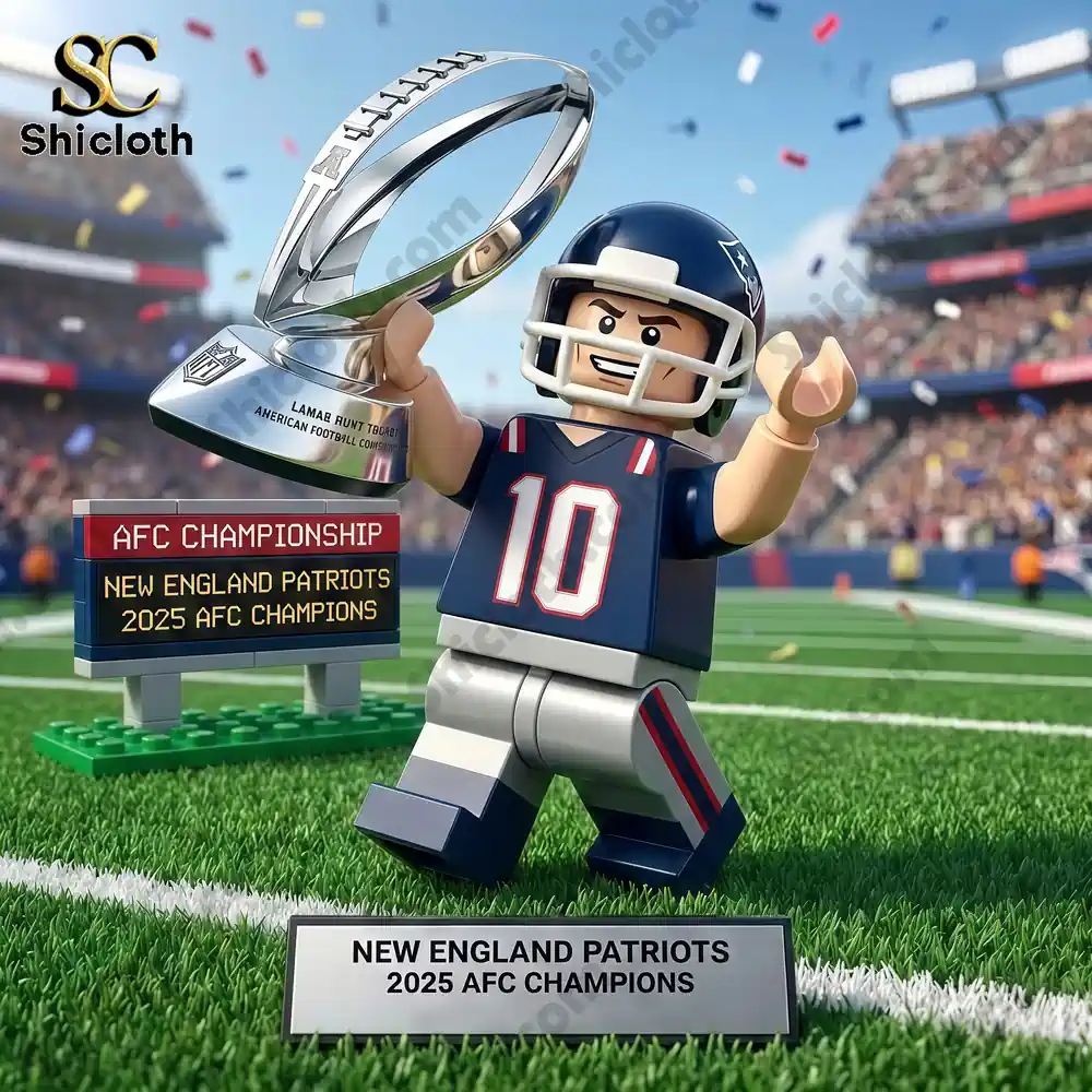 Mini football player figure celebrating AFC championship on field!