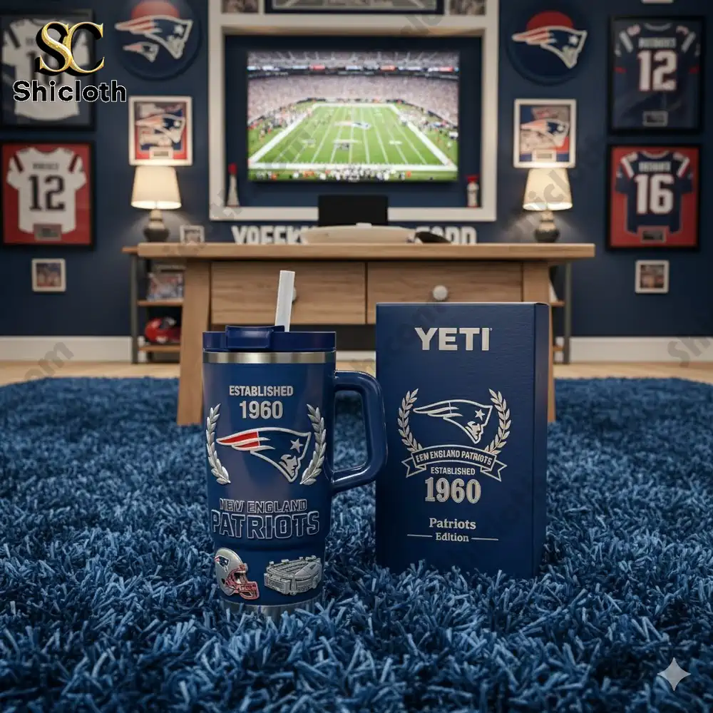 New England Patriots Yeti mug in sports fan room!