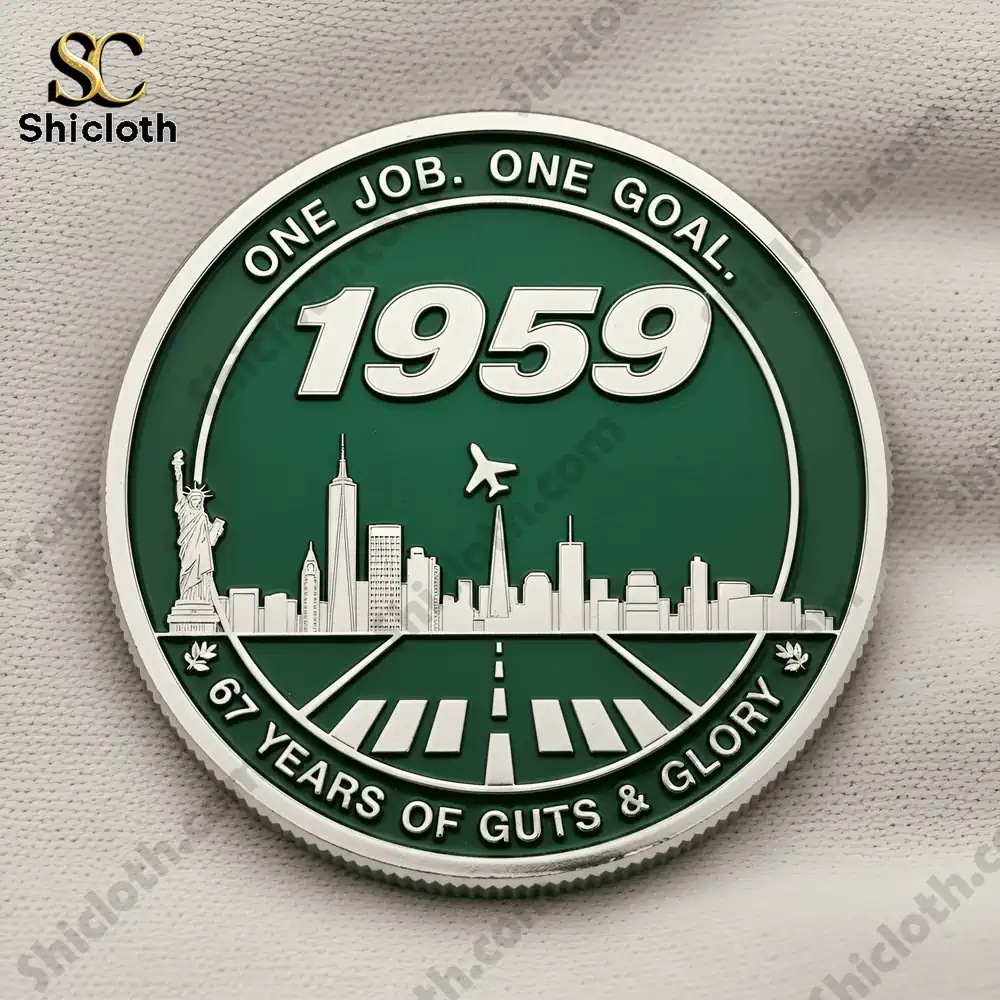 New York Jets commemorative coin with skyline runway and nineteen fifty nine text