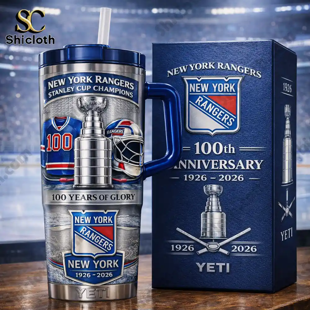 New York Rangers anniversary Yeti mug with box.