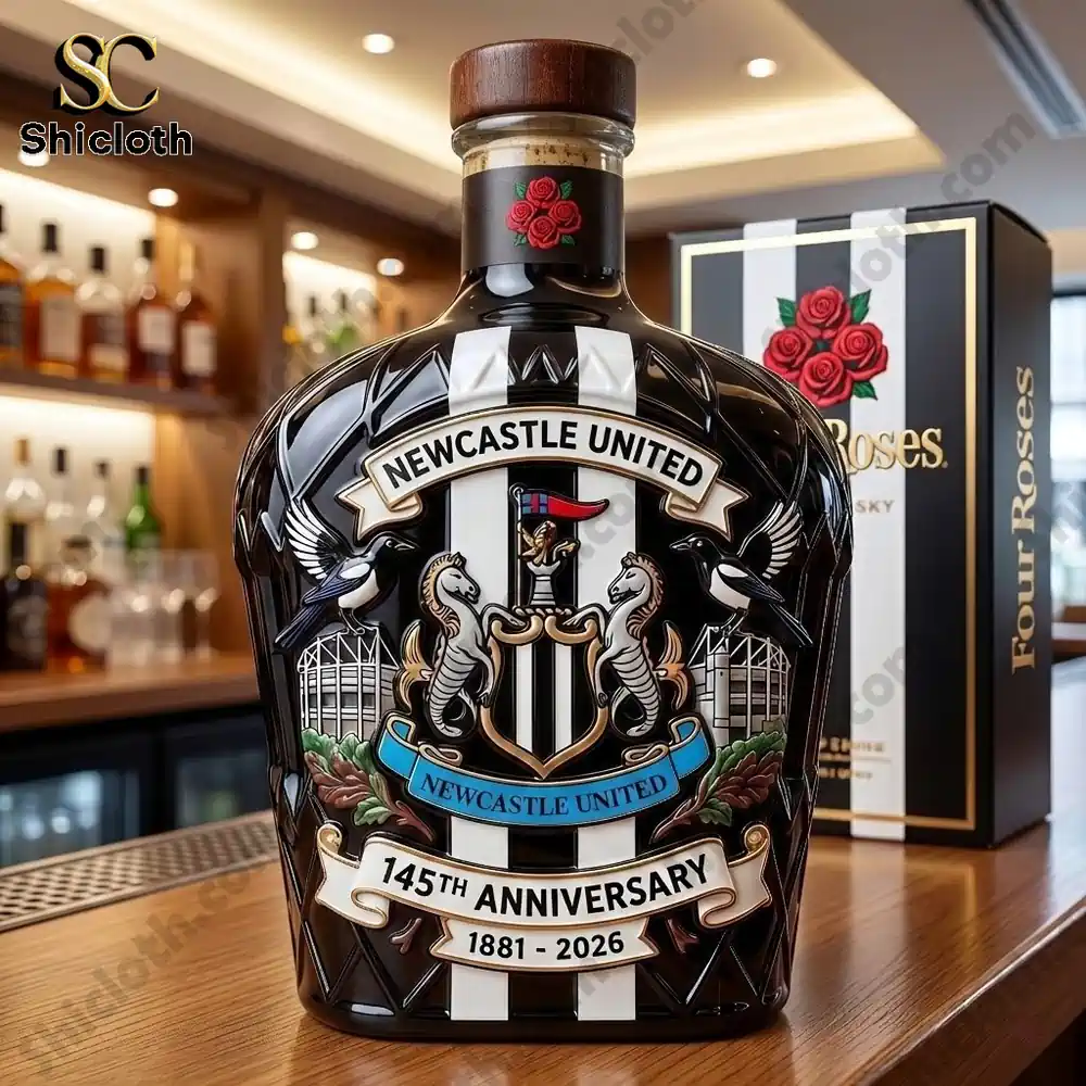 Newcastle United commemorative whisky bottle on bar counter!