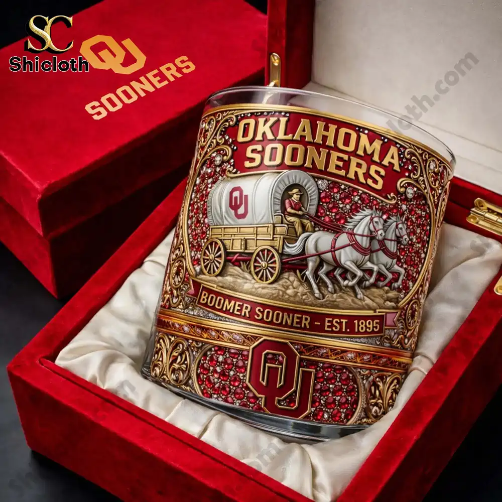 Oklahoma Sooners whiskey glass in red velvet gift box!
