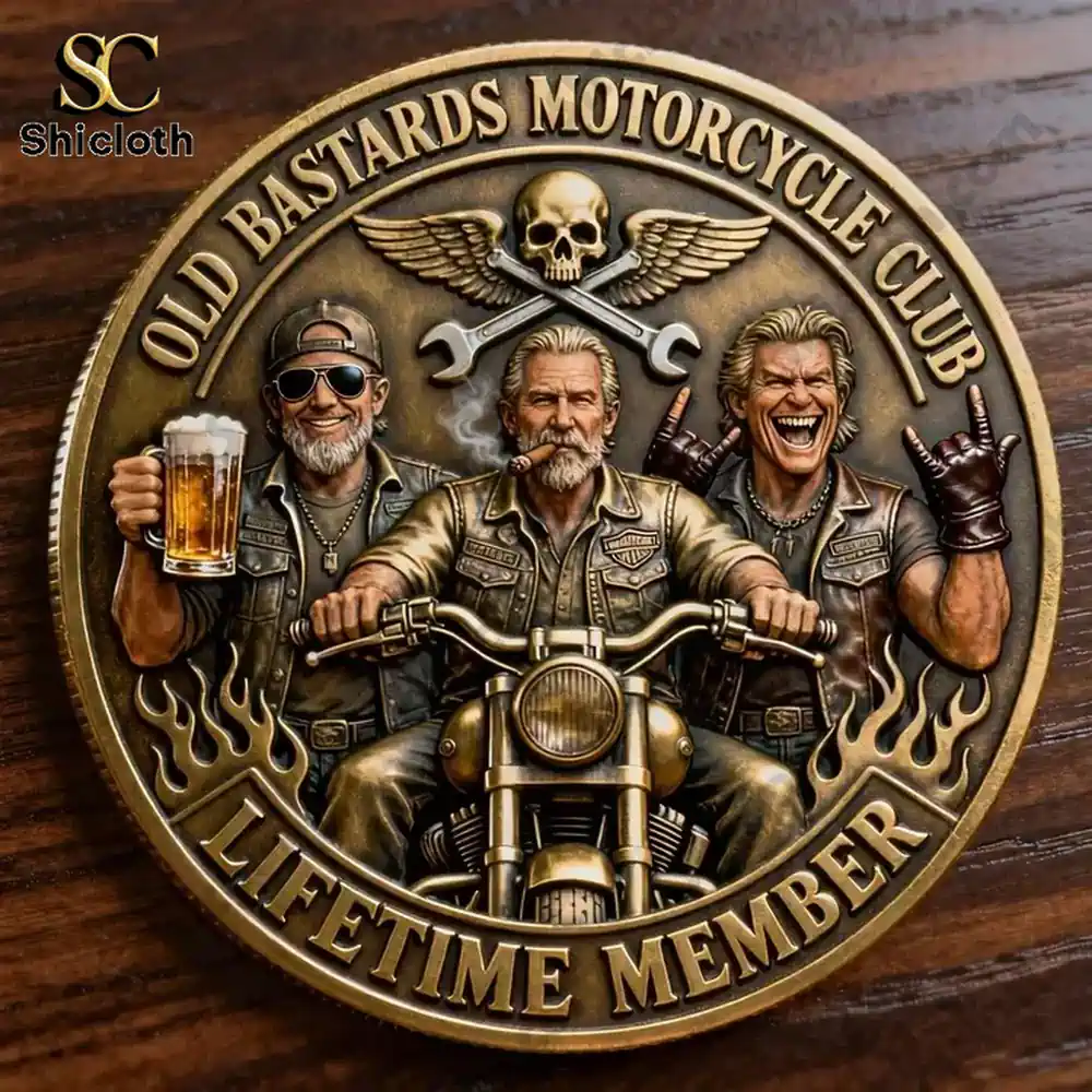 Lord Of The Rings 2001-2026 25th Anniversary Commemorative Coin 12 Metal biker badge with three riders on a motorcycle emblem from Shicloth!
