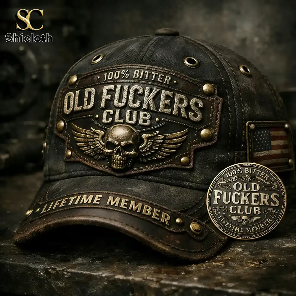 Vintage biker leather cap with bold club badge!