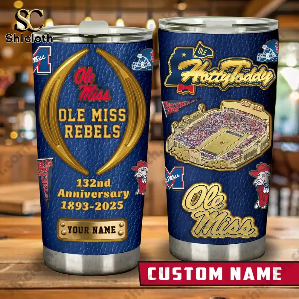 Red and blue Ole Miss Rebels custom name tumblers by Shicloth!