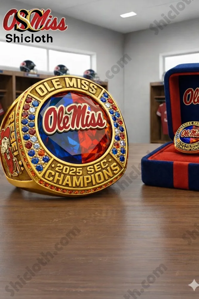 Ole Miss SEC champions ring in gold finish on table