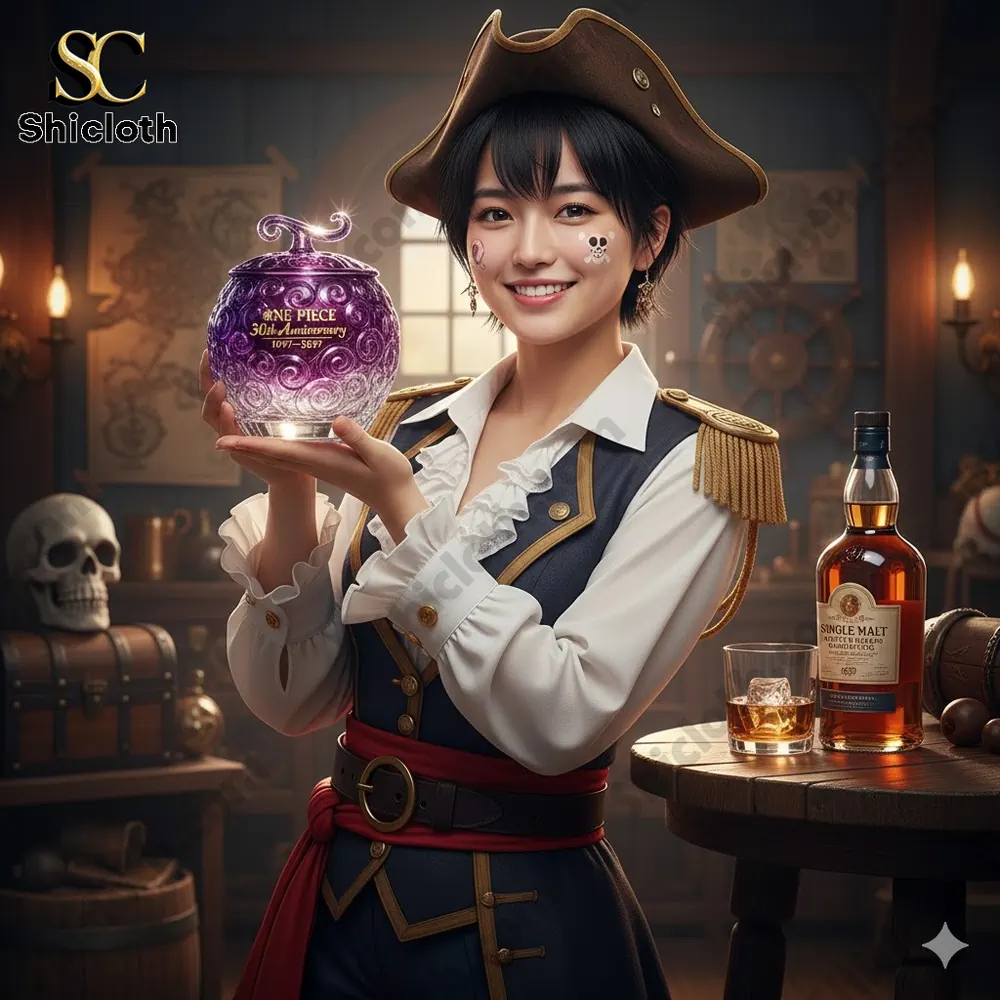 Pirate girl holding One Piece anniversary decorative jar from Shicloth!