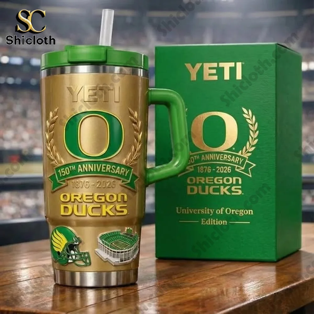 Alternative view of Oregon Ducks 150th Anniversary Gold Yeti Tumbler (1876-2026)