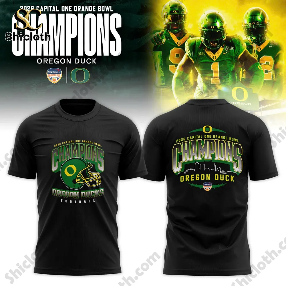 Oregon Ducks Capital One Orange Bowl Champions 2026 Hoodie Shirt 5 Black Oregon Ducks champions tshirt front and back view!