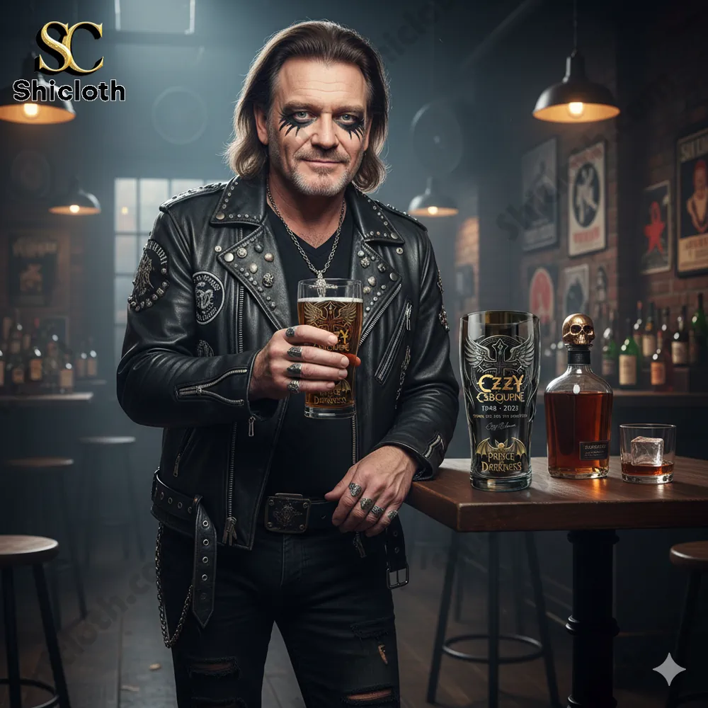 Rock style man holding a memorial beer glass at a bar!