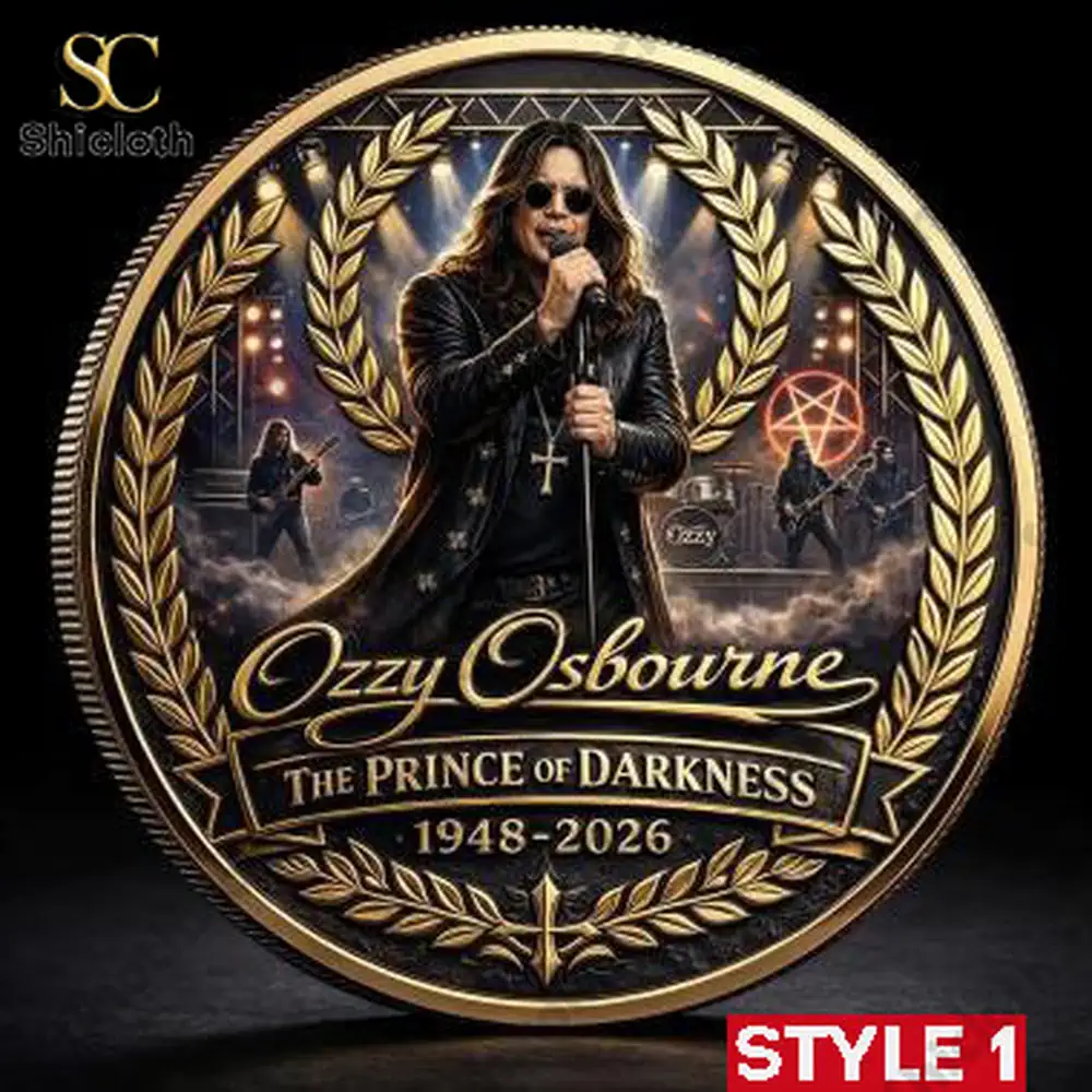 Front view of a music themed commemorative coin with stage performance design!