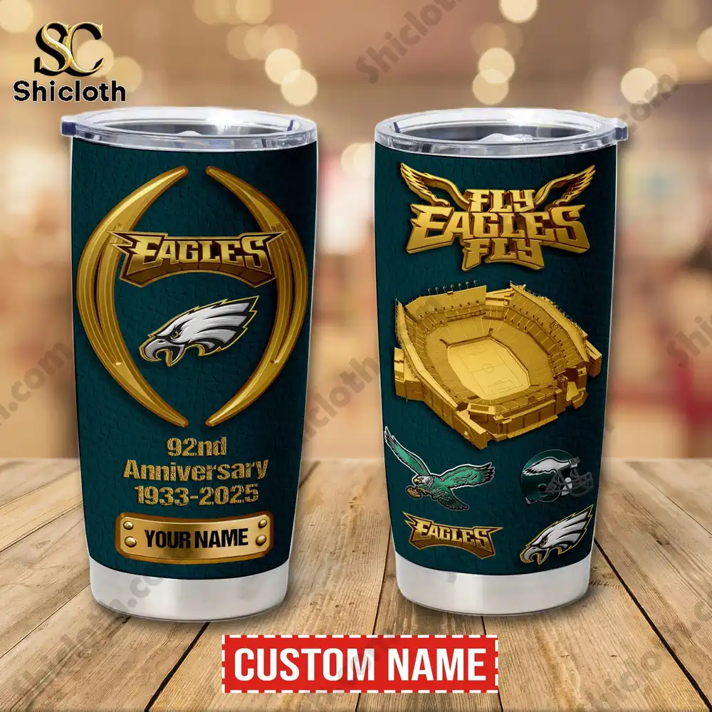 Philadelphia Eagles anniversary custom name tumbler front and back view by Shicloth!