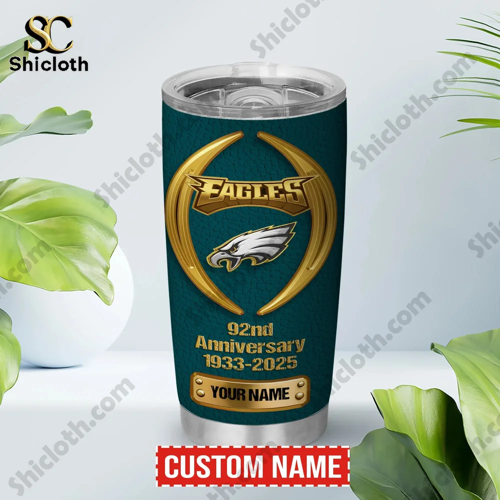 Philadelphia Eagles anniversary custom name tumbler front view by Shicloth!