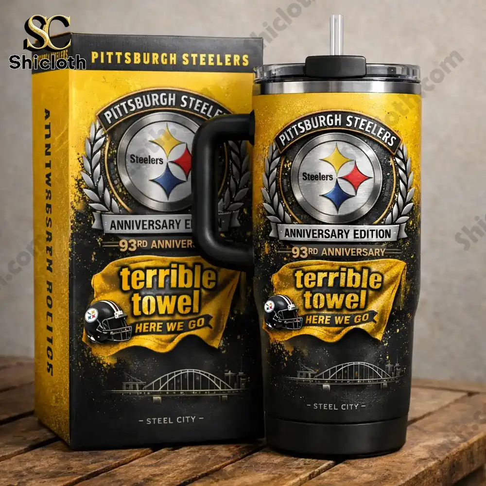 Pittsburgh Steelers 93rd Anniversary Stanley Cup 3 Steelers Terrible Towel tumbler with matching gift box!
